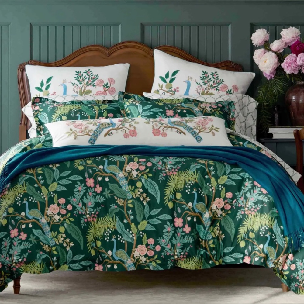 Rifle & Paper Co. PEACOCK EMERALD SATEEN SHAM KING SIZE